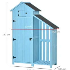 Rootz Haveskur - Haveskur - Haveskur Værktøj - Opbevaringsredskabsskur - Træ - Himmelblå - 130 x 54,5 x 180 cm