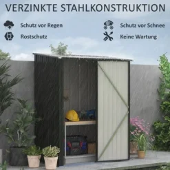 Rootz Haveskur - Værktøjsskur - Udendørs opbevaring - Vejrbestandig - Låsbar dør - Rummeligt interiør - 161,5 cm x 94,5 cm x 196 cm - Galvaniseret stå | CDON