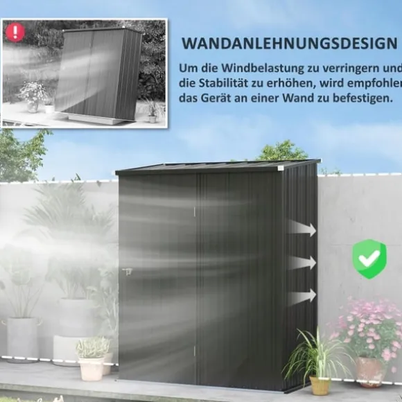 Rootz Haveskur - Værktøjsskur - Udendørs opbevaring - Vejrbestandig - Låsbar dør - Rummeligt interiør - 161,5 cm x 94,5 cm x 196 cm - Galvaniseret stå | CDON