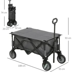 Rootz Havevogn - Cargo Traile On Wheels - Sammenklappelig vogn - 5 sidelommer - Justerbart håndtag - Op til 120 Kg - Stål - Mørkegrå - 100 x 55 x 93 c | CDON