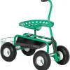 Rootz Havevogn med rullesæde - Hyldekurv - Lille haveværktøj - Værkstedsvogn - Mobil have - Højdejusterbar - Metal - Gummi - Grøn - 98cm x 45cm x 87cm | CDON