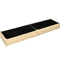 Rootz Højbed - 2 planteområder - Indvendig foring lavet af fleece - Vejrbestandig - Massivt træ - 244 cm x 61,5 cm x 27 cm