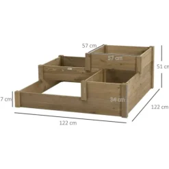 Rootz Højseng - 4 plantekasser på 3 niveauer - Vejrbestandig - Massivt træ - Naturlig - 122 cm x 122 cm x 51 cm