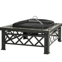 Rootz 3-i-1 Bålplads - Bålplads med gnistbeskyttelse - Grillrist - Isspand - Have - BBQ - Sort 76 x 76 x 47 cm