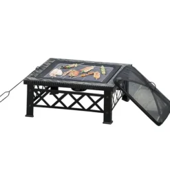 Rootz 3-i-1 Bålplads - Bålplads med gnistbeskyttelse - Grillrist - Isspand - Have - BBQ - Sort 76 x 76 x 47 cm