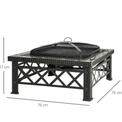Rootz 3-i-1 Bålplads - Bålplads med gnistbeskyttelse - Grillrist - Isspand - Have - BBQ - Sort 76 x 76 x 47 cm