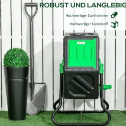 Rootz 65L kompostbeholder - Rotatabel komposter - Termisk kompostbakke - næringsrige kompost - 60x49x77cm - Grøn+sort