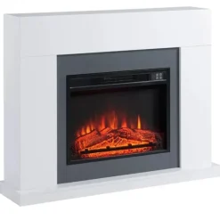Rootz LED elektrisk pejs - Fritstående pejs - Med flammeeffekt - 1800/2000W Indvendig varme - Med træramme - Dekorativ pejs - MDF - Hvid - 113 x 26,6 | CDON