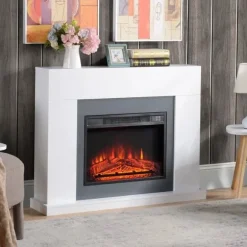 Rootz LED elektrisk pejs - Fritstående pejs - Med flammeeffekt - 1800/2000W Indvendig varme - Med træramme - Dekorativ pejs - MDF - Hvid - 113 x 26,6 | CDON