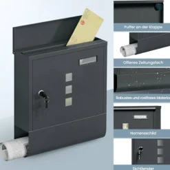 Rootz Mailbox - Letterbox - Postbox - Holdbar, rustbestandig - 30,6 x 33,5 x 10 cm grå
