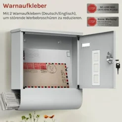 Rootz Mailbox - Letterbox - Postbox - Holder Mail Dry & Secure - Galvaniseret stål - 30,6 x 33,5 x 10 cm grå