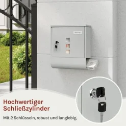 Rootz Mailbox - Letterbox - Postbox - Holder Mail Dry & Secure - Galvaniseret stål - 30,6 x 33,5 x 10 cm grå