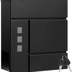 Rootz Mailbox med avisrum - Letterbox - Wall Mount Post Box - Vandtæt - 37x37x10,5 cm sort