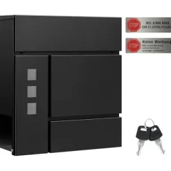 Rootz Mailbox med avisrum - Letterbox - Wall Mount Post Box - Vandtæt - 37x37x10,5 cm sort