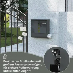 Rootz Mailbox med visningsvindue - Letterbox - Postbox - Inkluderer navnemærke - Galvaniseret metalplade - Vandtæt - 37x37x10,5 cm - Grå