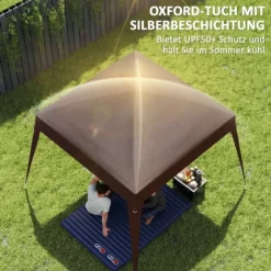 Rootz Pavilion Replacement Roof - Tarpaulin - Telt Cover - UPF50+ Sun Protection - Oxford Fabric - 240 cm x 240 cm (øverst) 300 cm x 300 cm (base)