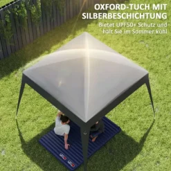Rootz Pavilion Udskiftningstak - Haveteltafdækning - Tarpaulin baldakin - UPF50+ beskyttelse - 3x3m base, 2,4x2,4 m top - Grå Oxford stof