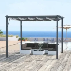 Rootz Pergola - Pergola Med Skydetag - Aluminium - Polyester - Have - Terrasse - Balkon - Koksgrå - Mørkegrå - 300 x 300 x 223 cm