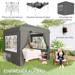 Rootz Pop Up Gazebo - Garden Tent - Outdoor Pavilion - UPF50+ UV -beskyttelse - mørkegrå - 250L x 250W x 268H cm