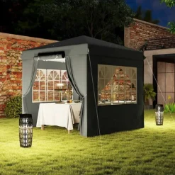 Rootz Pop Up Gazebo - Garden Tent - Outdoor Pavilion - UPF50+ UV -beskyttelse - mørkegrå - 250L x 250W x 268H cm