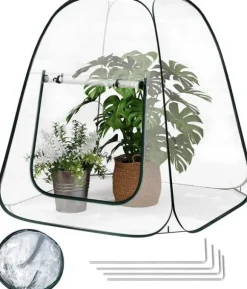 Rootz Pop -Up Greenhouse - Vinterbeskyttelsestelt - Mini Transparent Dubernation - Easy Setup - Understøtter plantevækst - 70x70x80 cm