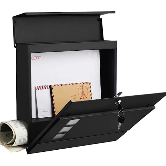 Rootz Postkasse - Vægbrevkasse - Vægmonteret - Låsbar - Avisrum - Sort - Metal - 37 x 10,5 x 37 cm
