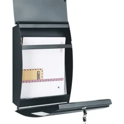 Rootz Postkasse - Vægbrevkasse - Låsbar - Navneskiltholder - Nøgler - Antracit - 32 x 10 x 45 cm