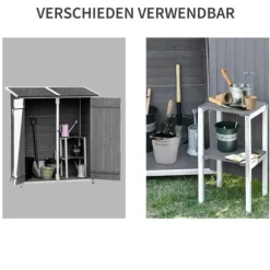 Rootz Redskabsskur - Haveskab - 2 døre - Værktøjsskab - Haveopbevaring - Træ - Grå/Hvid - 139 x 75 x 160 cm