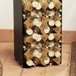 Rootz sort brændestativ - Brændeholder - Træopbevaring - Pulverlakeret stålramme - Pejsebeholder - 36cm x 30cm x 90cm