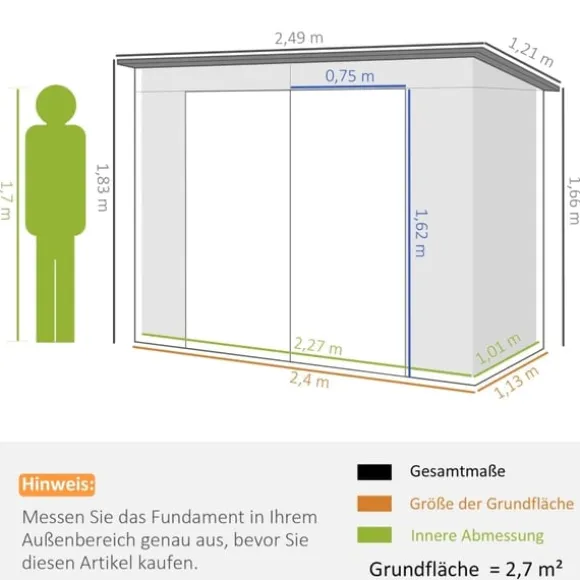 Rootz stålhaveskur - Værktøjsopbevaring - Udendørsskab - Galvaniseret stål - Sikker og organiser - Vejrbestandig - Nem montering - 249 cm x 121 cm x 1 | CDON