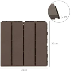 Rootz terrassefliser - Gulvfliser - Sæt med 9 gulvfliser - Klikmekanisme - Trækorn - PP Plast - Brun - 30 x 30 x 2 cm