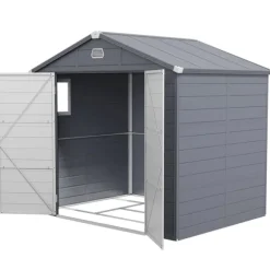Rootz Tool Shed - Garden Shed - Ventileret opbevaring - Fugtbestandig - 240 cm x 190 cm x 180/228 cm - Grå