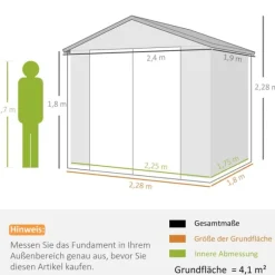 Rootz Tool Shed - Garden Shed - Ventileret opbevaring - Fugtbestandig - 240 cm x 190 cm x 180/228 cm - Grå