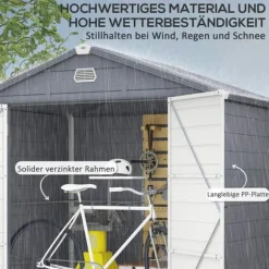 Rootz Tool Shed - Garden Shed - Ventileret opbevaring - Fugtbestandig - 240 cm x 190 cm x 180/228 cm - Grå