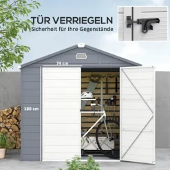 Rootz Tool Shed - Garden Shed - Ventileret opbevaring - Fugtbestandig - 240 cm x 190 cm x 180/228 cm - Grå