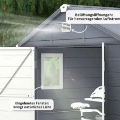 Rootz Tool Shed - Garden Shed - Ventileret opbevaring - Fugtbestandig - 240 cm x 190 cm x 180/228 cm - Grå