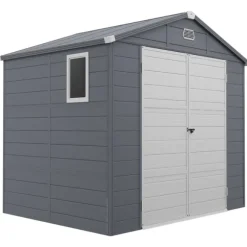 Rootz Tool Shed - Garden Shed - Ventileret opbevaring - Fugtbestandig - 240 cm x 190 cm x 180/228 cm - Grå
