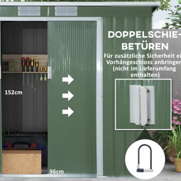 Rootz Tool Shed - Garden Shed - Opbevaringsskur - Holdbar og ventileret - 213 x 130 x 159 cm - Grøn