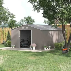 Rootz Tool Shed - Weatherboof Garden Shed - Udendørs opbevaring - Ventileret stålskur - 340 cm x 386 cm x 200 cm