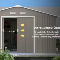 Rootz Tool Shed - Weatherboof Garden Shed - Udendørs opbevaring - Ventileret stålskur - 340 cm x 386 cm x 200 cm