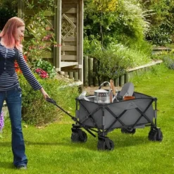 Rootz Transportvogn - Havevogn - Strandvogn - Teleskophåndtag - Justerbart håndtag - Metal - Oxford - Mørkegrå - 108 x 53 x 59-89 cm