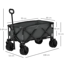 Rootz Transportvogn - Havevogn - Strandvogn - Teleskophåndtag - Justerbart håndtag - Metal - Oxford - Mørkegrå - 108 x 53 x 59-89 cm