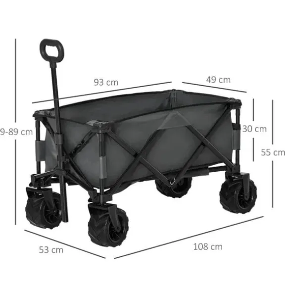 Rootz Transportvogn - Havevogn - Strandvogn - Teleskophåndtag - Justerbart håndtag - Metal - Oxford - Mørkegrå - 108 x 53 x 59-89 cm