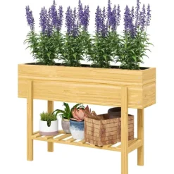 Rootz Træblomsterboks - hævet planter - Haveseng - Fleece -foring - Sund jord - 100 x 30 x 70,5 cm