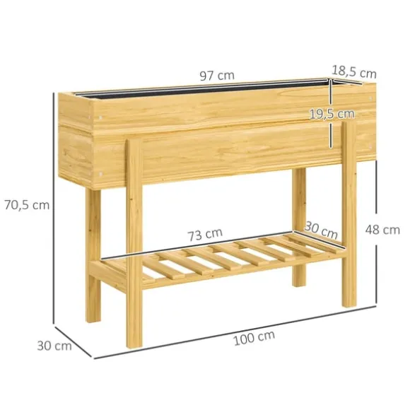 Rootz Træblomsterboks - hævet planter - Haveseng - Fleece -foring - Sund jord - 100 x 30 x 70,5 cm