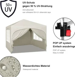 Rootz Ultimate Outdoor Gazebo - Vejrbestandig pavillon - Eventtelt - Stærk metalramme - UV- og regnbeskyttelse - Nem opsætning - 3x3m