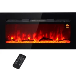 Rootz vægmonteret elektrisk pejs - Indendørs varmelegeme - Kunstigt brænde - Justerbar varme 1800W - 91,4 cm x 15,8 cm x 45 cm
