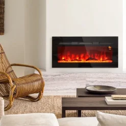Rootz vægmonteret elektrisk pejs - Indendørs varmelegeme - Kunstigt brænde - Justerbar varme 1800W - 91,4 cm x 15,8 cm x 45 cm
