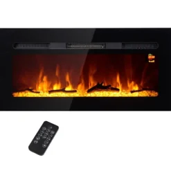 Rootz vægmonteret elektrisk pejs - Indendørs varmelegeme - Kunstigt brænde - Justerbar varme 1800W - 91,4 cm x 15,8 cm x 45 cm