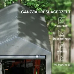 Rootz Værktøjsskur - Udendørs opbevaring - Cykelskur - Motorcykelgarage - UV-resistent presenning - Galvaniseret stål - 120 cm x 179 cm x 165 cm